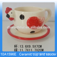 Unique chicken shaped ceramic cup with saucer set for custom